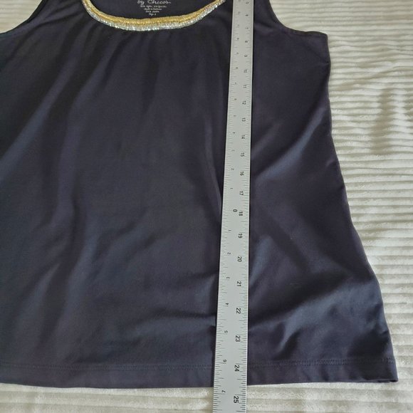 Chicos Black Nylon Bedazzled Neckline Tank Top, sz 2 (12/Medium) Sleeveless - Picture 9 of 9